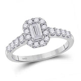 EMERALD CUT DIAMOND HALO BRIDAL ENGAGEMENT RING 3/4 CTTW (CERTIFIED) 14K WHITE GOLD