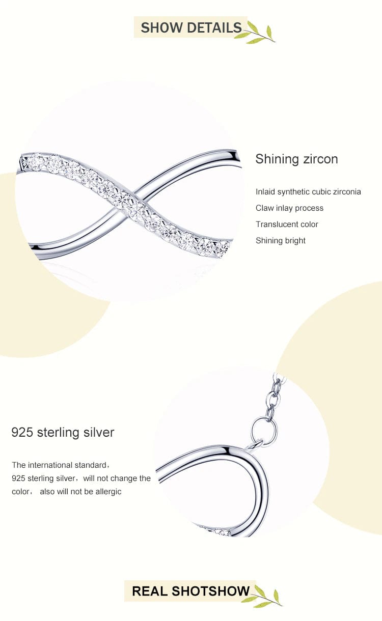 Eternity Symbol Jewelry Set Necklace and Ring with CZ in Sterling Silver Elegant Minimalist