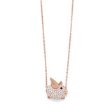 Flying Pig Necklace Sterling Silver with Cubic Zirconia and Gold Plating