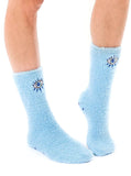 Fuzzy Evil Eye Blue Crew Socks with Grippy Bottoms