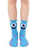 Fuzzy Blue One-Eyed Monster Crew Socks by Living Royal *