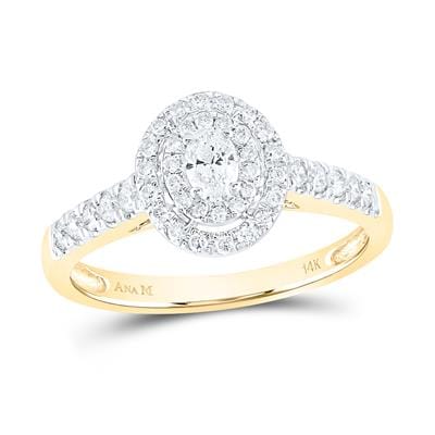 14K GOLD OVAL DIAMOND HALO BRIDAL ENGAGEMENT RING 1/2 CTW (CERTIFIED)