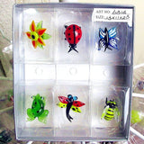 Garden Set Murano Glass Figurines-Bee, Butterfly, Frog, Dragonfly, Ladybug, Flower