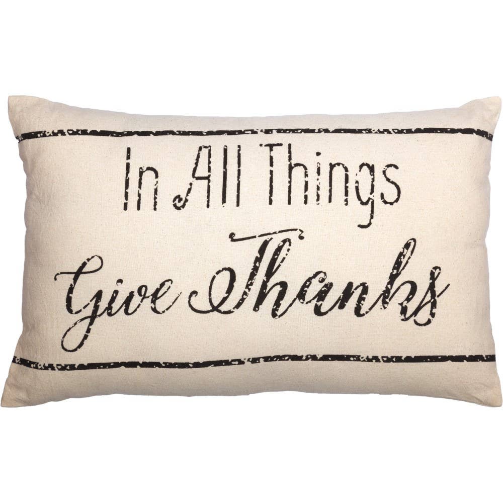 In All Things Give Thanks Throw Pillow Farmhouse Country - The Pink Pigs, Animal Lover's Boutique