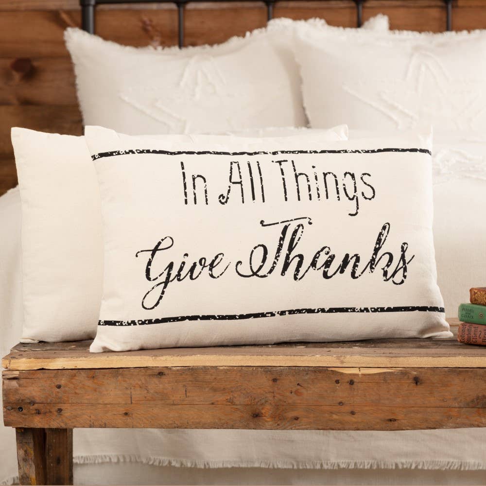 In All Things Give Thanks Throw Pillow Farmhouse Country - The Pink Pigs, Animal Lover's Boutique