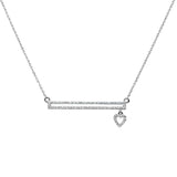 Genuine Diamond and 14K White Gold Bar Pendant with Dangling Heart