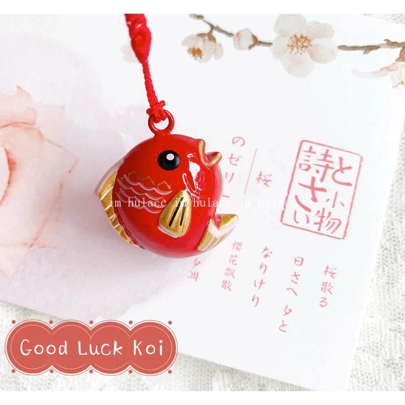 Japanese Lucky Pig or Koi Bell Laniard Handmade