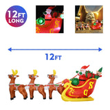 Santa Reindeer Sleigh 12 ft Christmas Inflatable Outdoor/Indoor Decoration with Built-in LED Lights