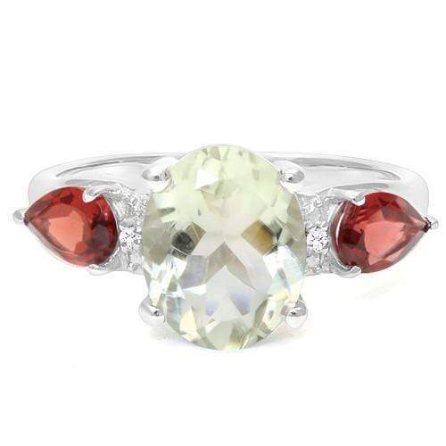 GREEN AMETHYST , GARNET AND DIAMOND STERLING SILVER RING 3.12ctw - The Pink Pigs, A Compassionate Boutique