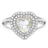 Green Amethyst or Mystic Topaz 1ct Heart Created Sapphire Halo Split Shank Sterling Silver Ring