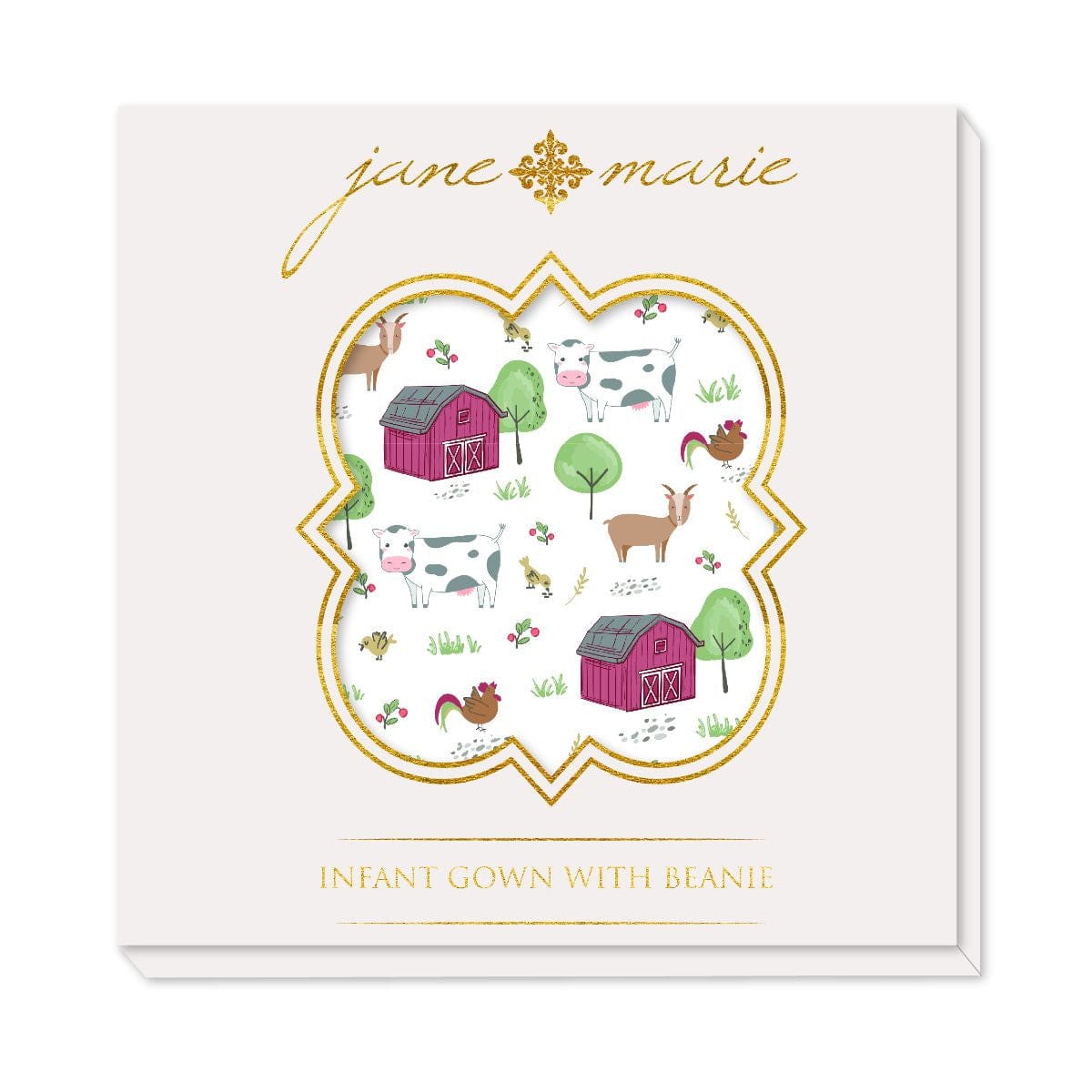 Happy Farms Baby Gown & Beanie Gift Set-Boxed by Jane Marie - The Pink Pigs, Animal Lover's Boutique
