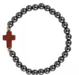 Hematite Bead Cross Bracelet Assorted Colors Stretch