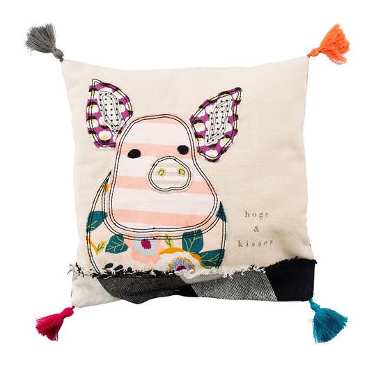 Hogs and Kisses Pillow and Tea Towel-USA Designed - The Pink Pigs, A Compassionate Boutique