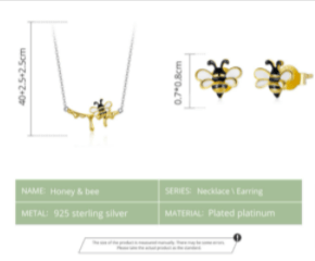 Dainty Honey Bee Necklace and Earrings Each or SET 925 Sterling Silver*