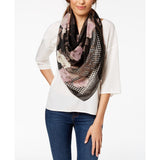 INC Hounds-tooth and Floral Pattern Scarf with Silver Bead Embellishment
