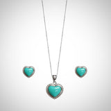 Jimmy Crystal Turquoise Heart Jewelry Set, Necklace & Earrings in Sterling Silver