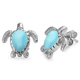 Larimar or Created Opal Sea Turtle Post or Hook Earrings 925 Sterling Silver