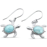Larimar or Created Opal Sea Turtle Post or Hook Earrings 925 Sterling Silver