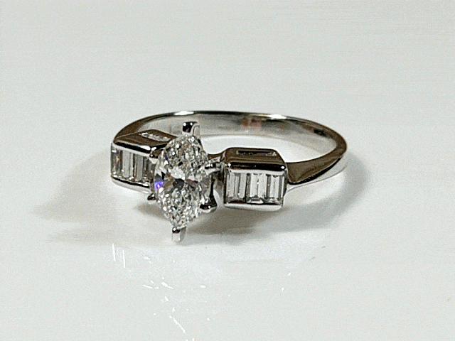 Marquise Diamond Engagement Ring in 14K White Gold, .65ct Center Diamond, .26ct Side Diamonds - The Pink Pigs, A Compassionate Boutique