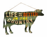 Corrugated Tin Cow Sign: Life is Better in the Country - The Pink Pigs, A Compassionate Boutique