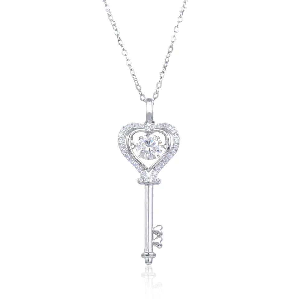Key to My Heart Moissanite Diamond Necklace 925 Sterling Silver Rhodium Plated