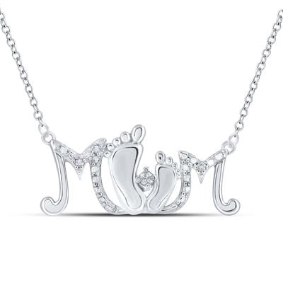 "MOM" Diamond Necklace with Little Feet, So Sweet!  Sterling Silver
