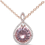 Morganite and Diamond Necklace 14K Rose or White Gold Stunning!  Over 6cts!
