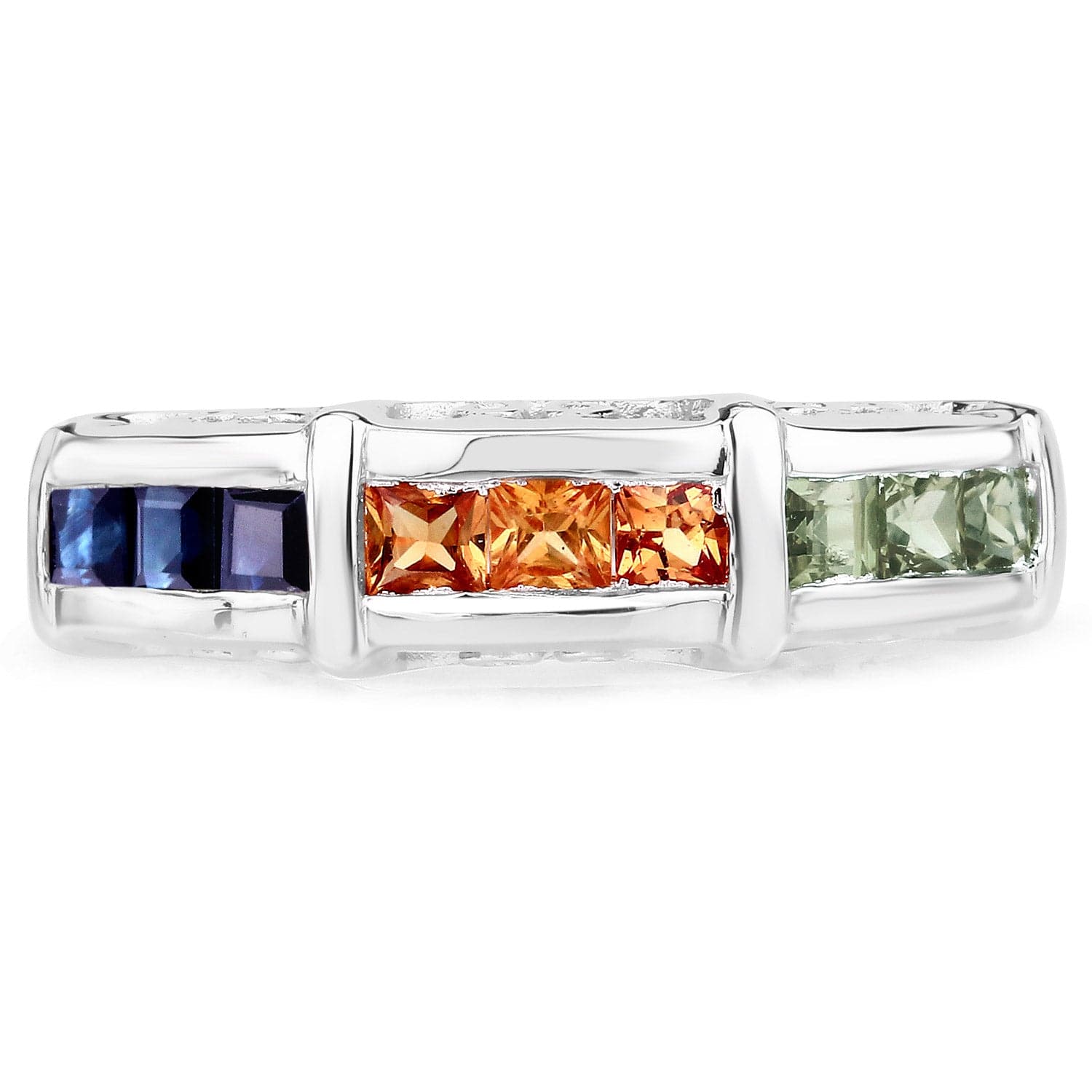 Natural Sapphire Sterling Silver Ring Channel Set Multi Colored Sapphires