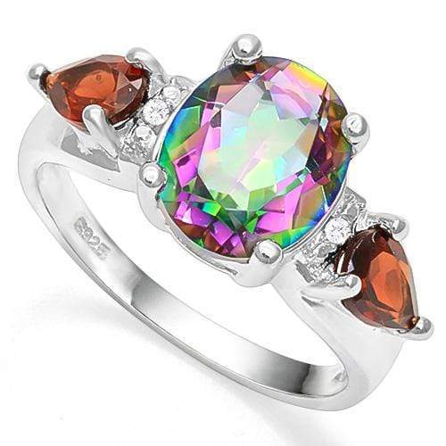 Mystic Topaz Oval 3.2ctw and Pear Garnet with Diamonds in Sterling Silver - The Pink Pigs, A Compassionate Boutique