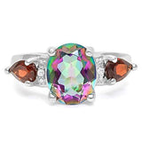Mystic Topaz Oval 3.2ctw and Pear Garnet with Diamonds in Sterling Silver