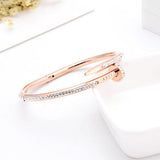 Stunning Nail Bangle Bracelet-Hinged with Cubic Zirconia Stainless Steel, 18K Gold Plated - The Pink Pigs, A Compassionate Boutique