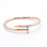 Stunning Nail Bangle Bracelet-Hinged with Cubic Zirconia Stainless Steel, 18K Gold Plated - The Pink Pigs, A Compassionate Boutique
