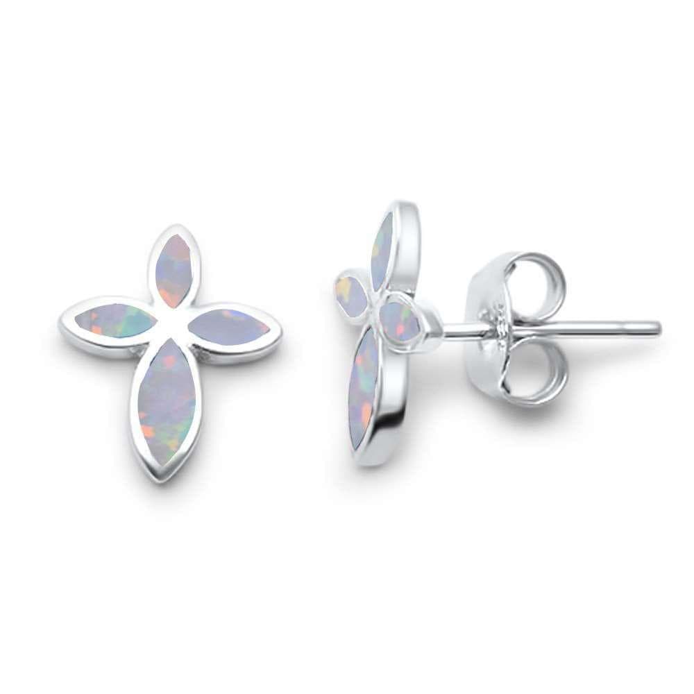 Opal Sterling Silver Cross Earrings Christian Jewelry - The Pink Pigs, A Compassionate Boutique