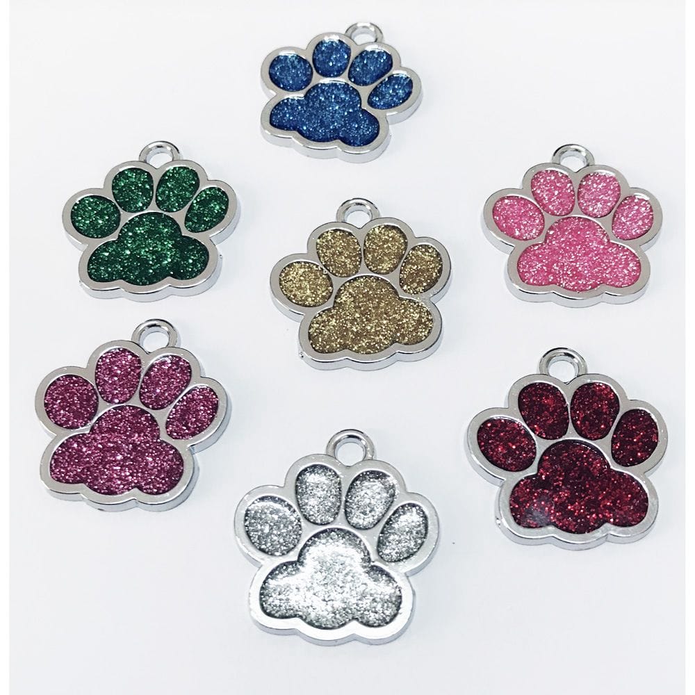 Glittery Paw Dog ID Name Tags Beautiful Sparkling Glitter Paw, Personalized for Your Pet! - The Pink Pigs, Animal Lover's Boutique