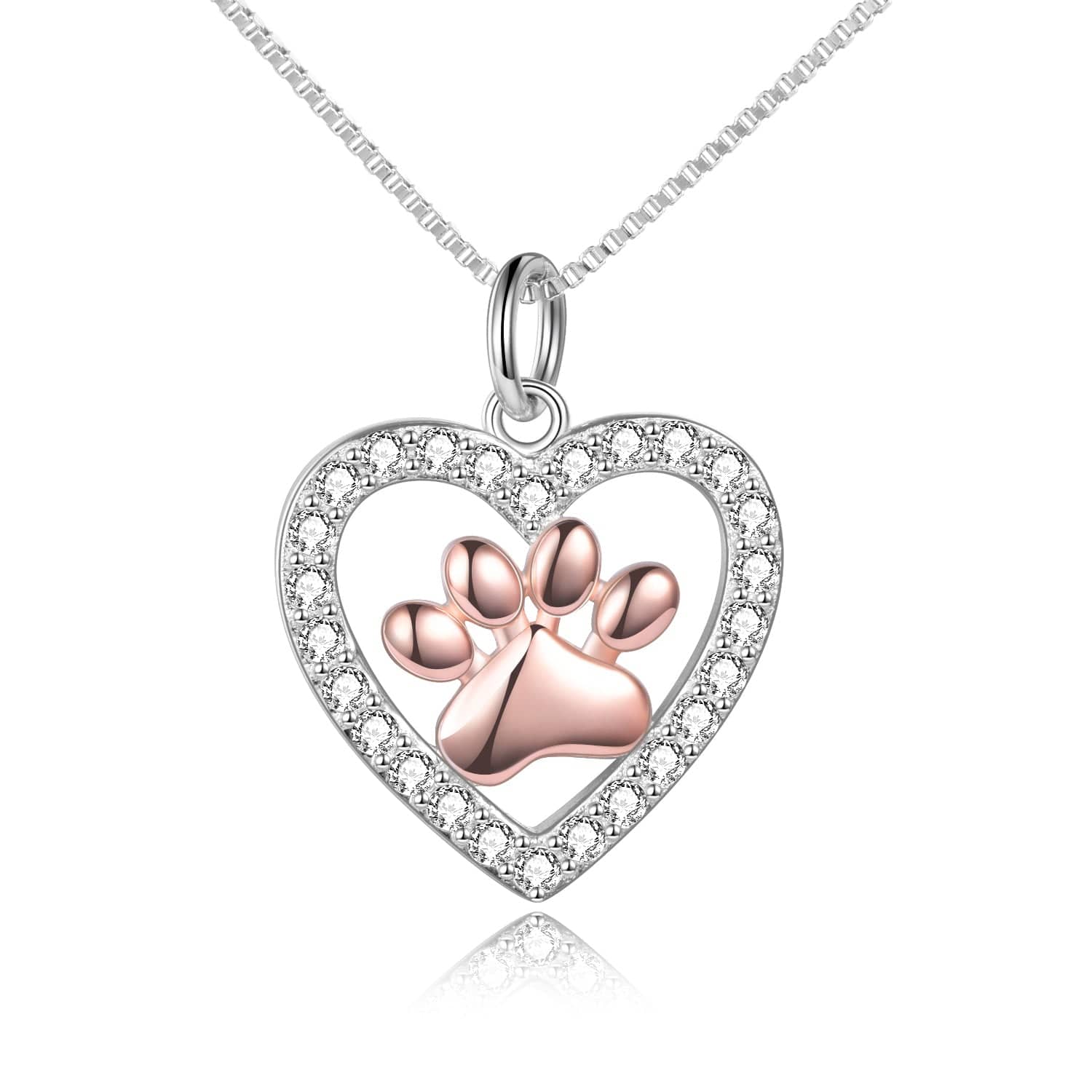 Gorgeous Paw on Heart Necklace TOP Quality Sterling Silver and Cubic Zirconia - The Pink Pigs, A Compassionate Boutique