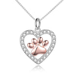 Sterling Silver Animal Paw on Heart Necklace Gold Plated Pet Paw CZ