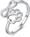 Infinity Paw Print Ring in Fine Sterling Silver-Adjustable- Love you Forever!