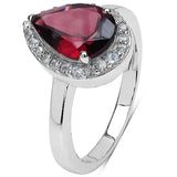Pear Shaped Rhodolite Garnet and Topaz Solitaire Ring Sterling Silver