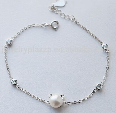Beautiful Pearl Cat Jewelry Sterling Silver Necklace