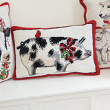 Pig and Cardinal Hooked Decorative Pillow - The Pink Pigs, Animal Lover's Boutique