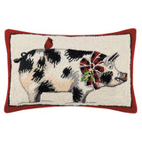 Pig and Cardinal Hooked Decorative Pillow