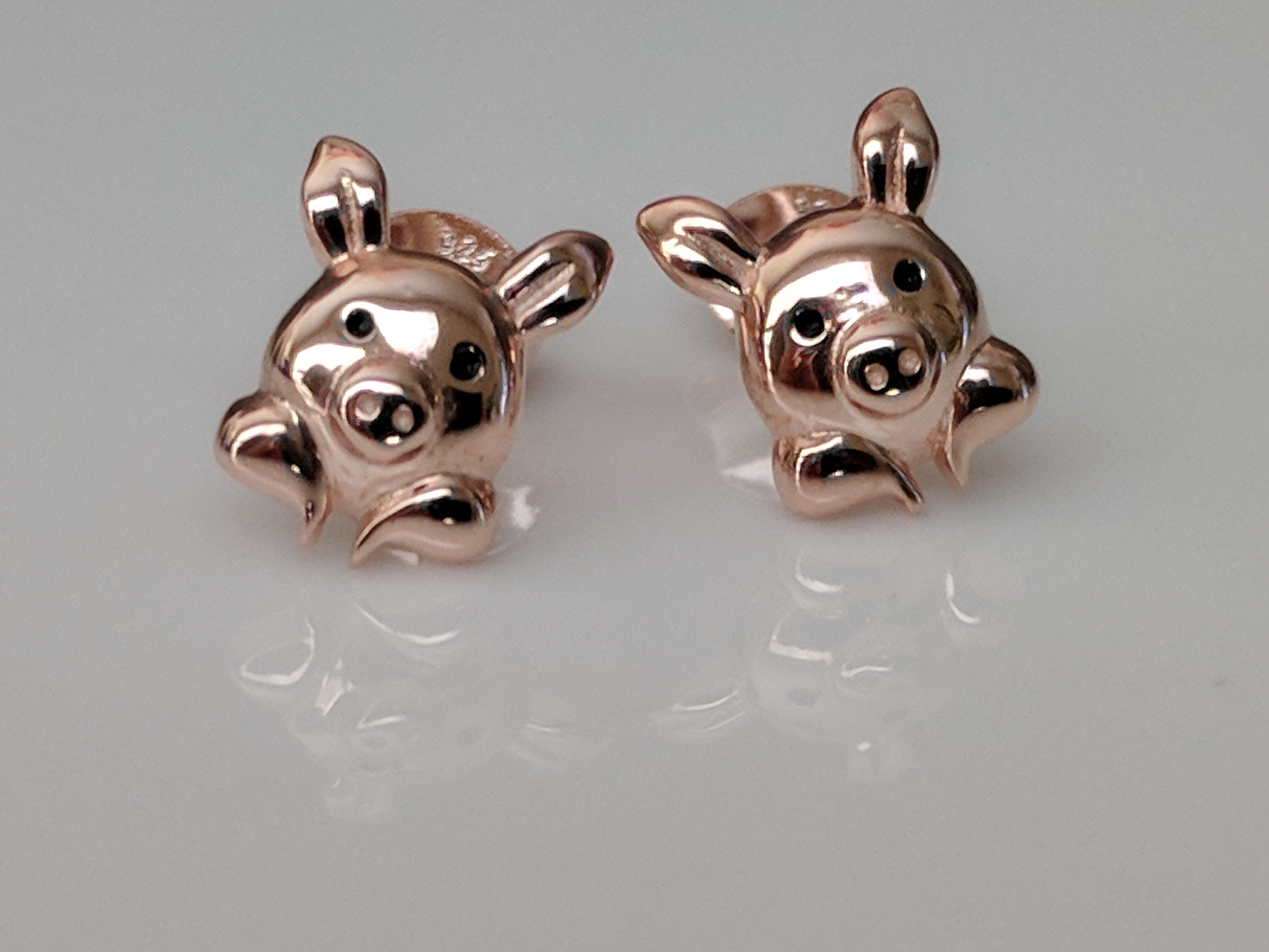 Rose Gold Plated Sterling Silver Piggy Ring and Post Earrings - The Pink Pigs, A Compassionate Boutique