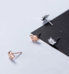 Pig Stud Earrings with CZ, Sterling Silver & Rose Gold Plated*