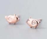 Pig Stud Earrings with CZ, Sterling Silver & Rose Gold Plated*
