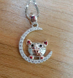 Pig in a Sparkling CZ Moon Necklace Sterling Silver Rose or Yellow Gold Accents - The Pink Pigs, A Compassionate Boutique