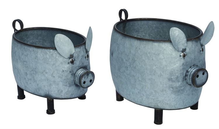 Tin Metal Country Pig Planters- Big and CUTE! - The Pink Pigs, Animal Lover's Boutique