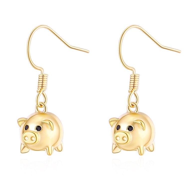 Piggy Drop Fashion Earrings-So Cute! Gold Plated Brass - The Pink Pigs, Animal Lover's Boutique