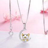 Pig in a Sparkling CZ Moon Necklace Sterling Silver Rose or Yellow Gold Accents - The Pink Pigs, A Compassionate Boutique