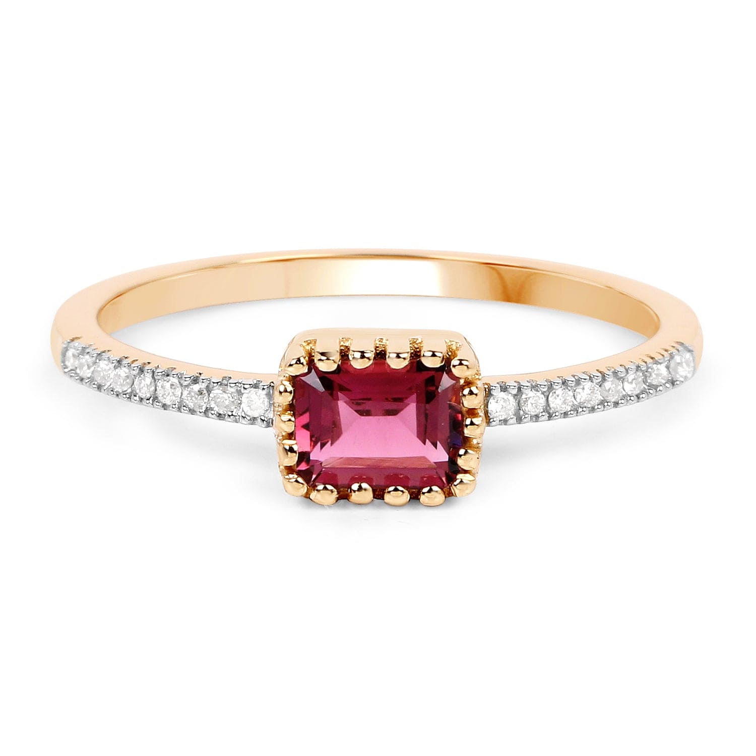 Pink Tourmaline and Diamond Ring 14K Yellow Gold Unique - The Pink Pigs, A Compassionate Boutique