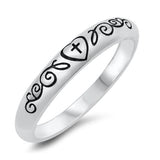 Celtic Cross, Heart And Vine Band .925 Sterling Silver